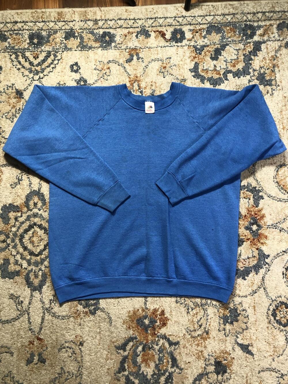 Vintage Fruit Of The Loom Sweatshirt Mens XL Blue Fleece Crewneck Blank USA 90s